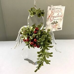 GANZ Kissing Krystals Ornament Mistletoe Angel Classic Red Green Christmas NEW